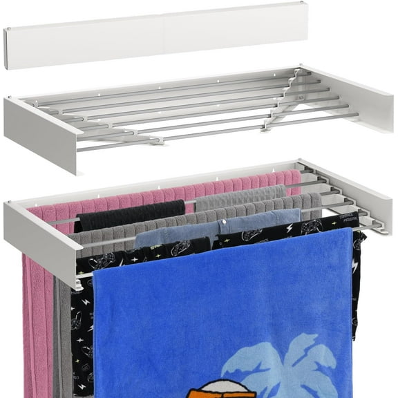 Bartnelli Wall Mounted Drying Rack Space-Saving Foldable Drying Rack for Indoor and Outdoor Use, 40”, White