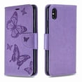 thumbnail image 3 of Allytech iPhone XS Max Case (6.5"), Slim Fit PU Leather Folio Butterfly Embossed Shockproof Wrist Hand Strap Flip Cards Holder Wallet Case TPU Back Cover for Apple iPhone XS Max, Violet, 3 of 8