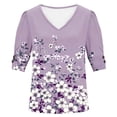 thumbnail image 6 of Mifsaly Cotton Shirts for Women V Neck Short Sleeve Summer Tops Floral Print Elegant Business Blouses Loose Casual Vacation Office Work Tshirts 2026 Trendy Outfits, 6 of 6
