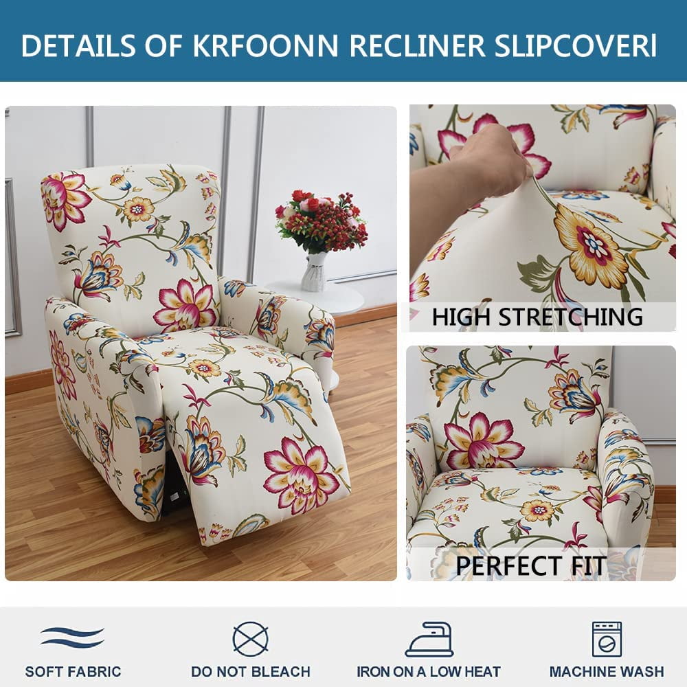 CHUNTIAN Stretch Recliner Slipcovers Printed Sofa Cover 4-Piece Fallon Collection Slipcover Lazy Boy Chair Covers Furniture Protector Recliner Chair Cover with Storage Pocket for Living Room, A2