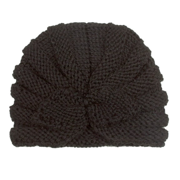 Xfvqtps Infant Turban Hat Knit Bowknot Solid Color Stretch Comfortable Warm Windproof Coldproof Fall Winter Soft Skull Cap Black