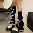 thumbnail image 2 of CUZIBR Cozy Socks For Women Knitted Leg Warmers Flared Boot Sleeves Star Print Ribbon Boho Knee High Footless Socks Athletic Layered Leggings Casual Breathable Socks,Pink,One Size, 2 of 3