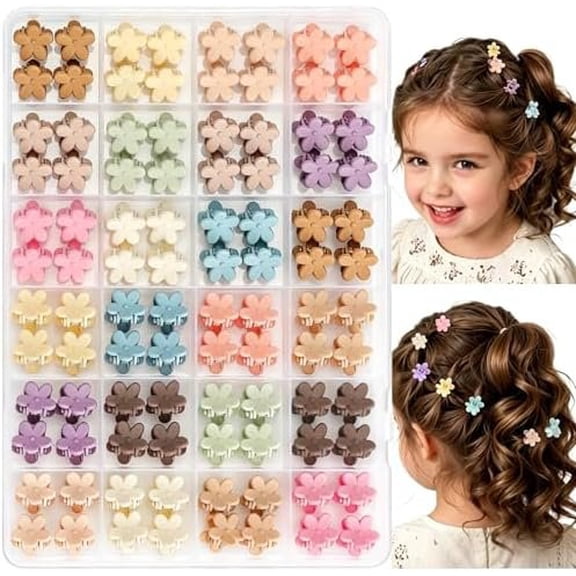 96 count Mini Flower Hair Clips for Cute Mini Claw Clips Hair Pins Colorful Small Hair Accessories for Girls Women Teens in Organizer Box