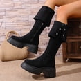 thumbnail image 6 of Women Platform Knee‑High Boots, Suede Fold‑Over Tall Boots with Metal Buckle Strap, Round‑Toe Chunky Block Heel Lug Sole Winter Boots, 6 of 8