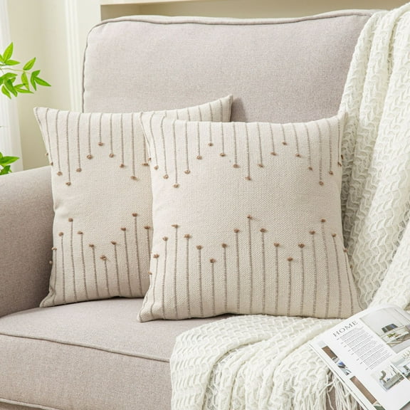Boho Throw Pillow Covers 18x18 Set of 2 Decorative Pillows,Woven Decorative Couch Pillow Covers, for Sofa,Couch, Living Room,Home Decor Cushions