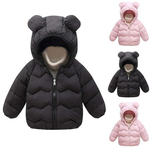 Hrsba Boys Girls Winter Outerwear Coats, Kids Winter Coat Solid Color Long Sleeve Hooded Jacket Warm Outerwear For Toddlers Size 9 Months-7 Years