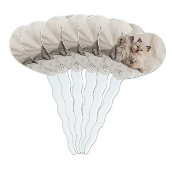 Miradoll Ragdoll Kitten Best Friends Heart Love Cupcake Picks Toppers Decoration Set of 6