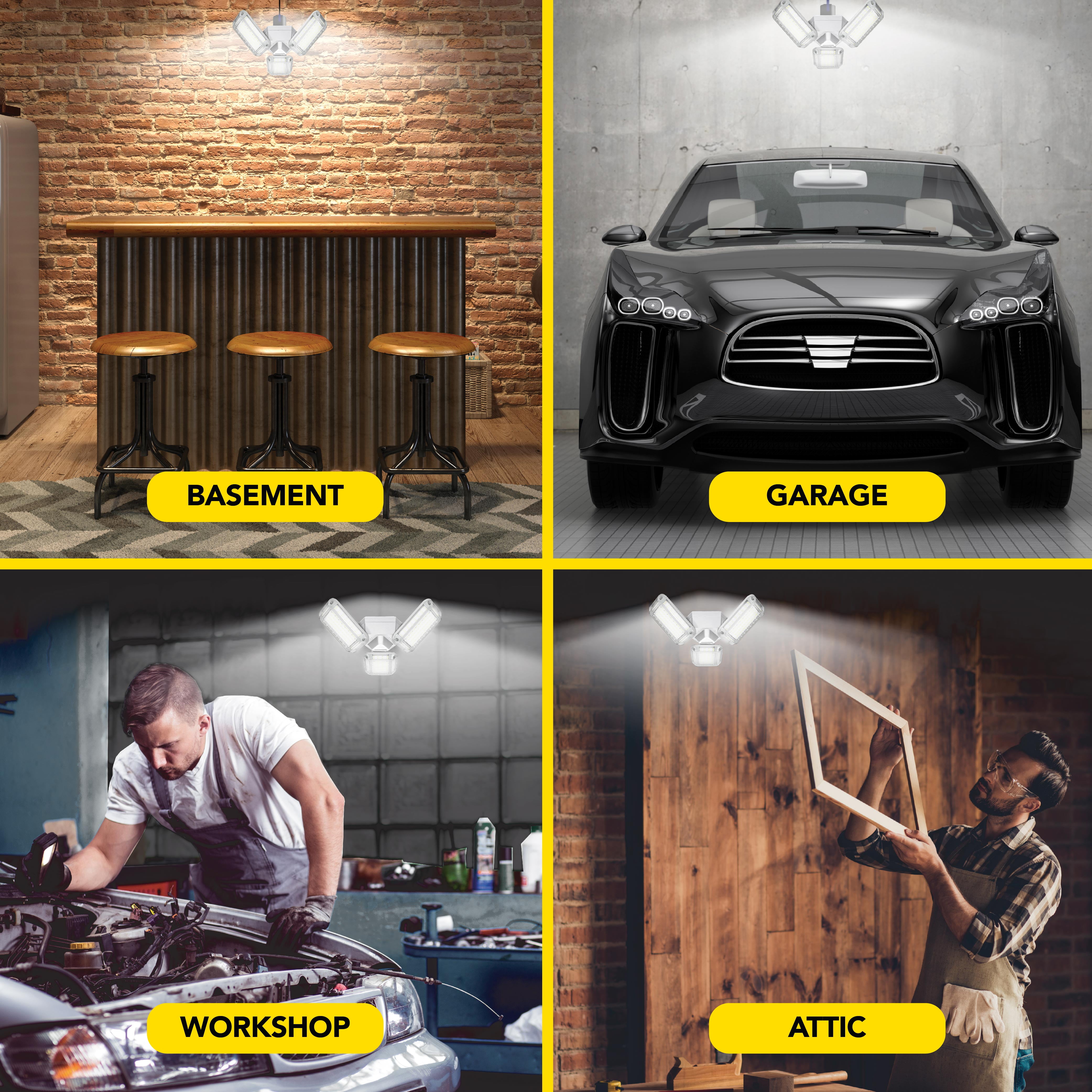 Bell+Howell TriBurst Shop Light Pro 5500 Lumens 360 degrees coverage, 288 Super Bright LEDs, Garage Light Ceiling LED Work Light, Adjustable Triple Panel for Indoor, Bedroom, Fits Standard Sockets