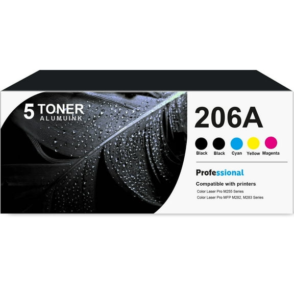206A W2110A Toner Cartridge 5-Pack Compatible for HP 206A W2110A Toner Cartridges for Color Laser Pro M255; Color Laser Pro MFP M282, M283 Series Printer (2 Black, 1 Cyan, 1 Magenta, 1 Yellow)