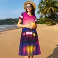 thumbnail image 4 of Goofa Neon Cassette Tape Pattern Women Summer Short Sleeve Midi Dress with Pockets Casual Aline Flowy Tshirt Dress Vocation Beach Sundress, 4 of 6