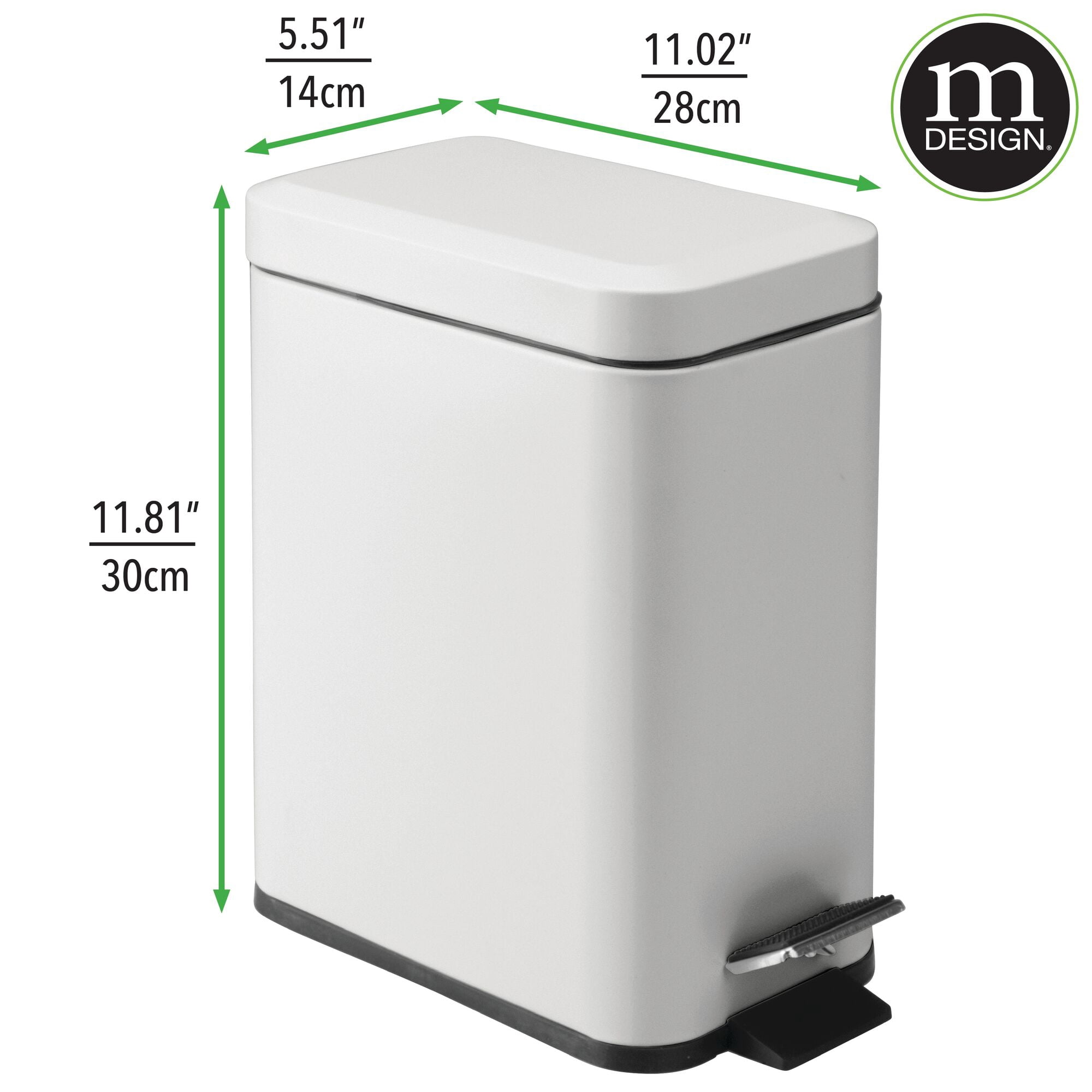 mDesign Small 1.3 Gallon Rectangle Metal Step Can with Liner/Handle, Light Gray