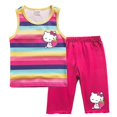thumbnail image 2 of Hello Kitty-Chaleco a rayas de algodón para niñas, traje exterior informal para niños, cuello redondo sin mangas y pantalones cortos, conjunto de dos piezas, novedad de verano, 2 of 5