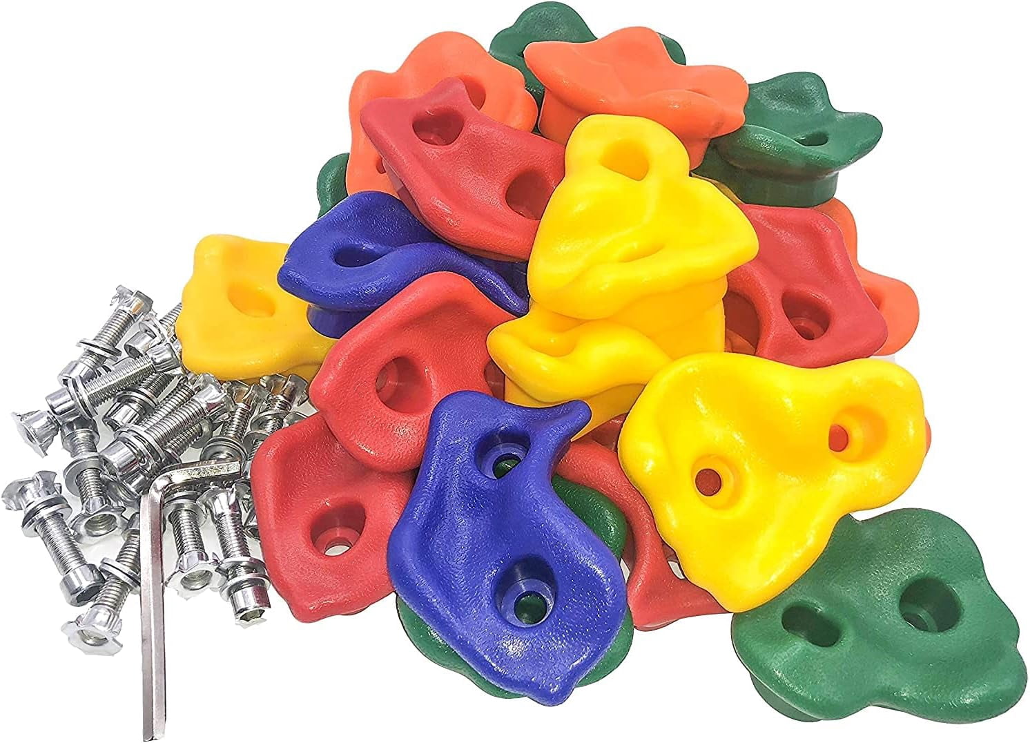 KINSPORY Colorful Rock Wall Climbing Holds Set for Kids with Blue Handles, 20pc Indoor Outdoor Playground Equipment