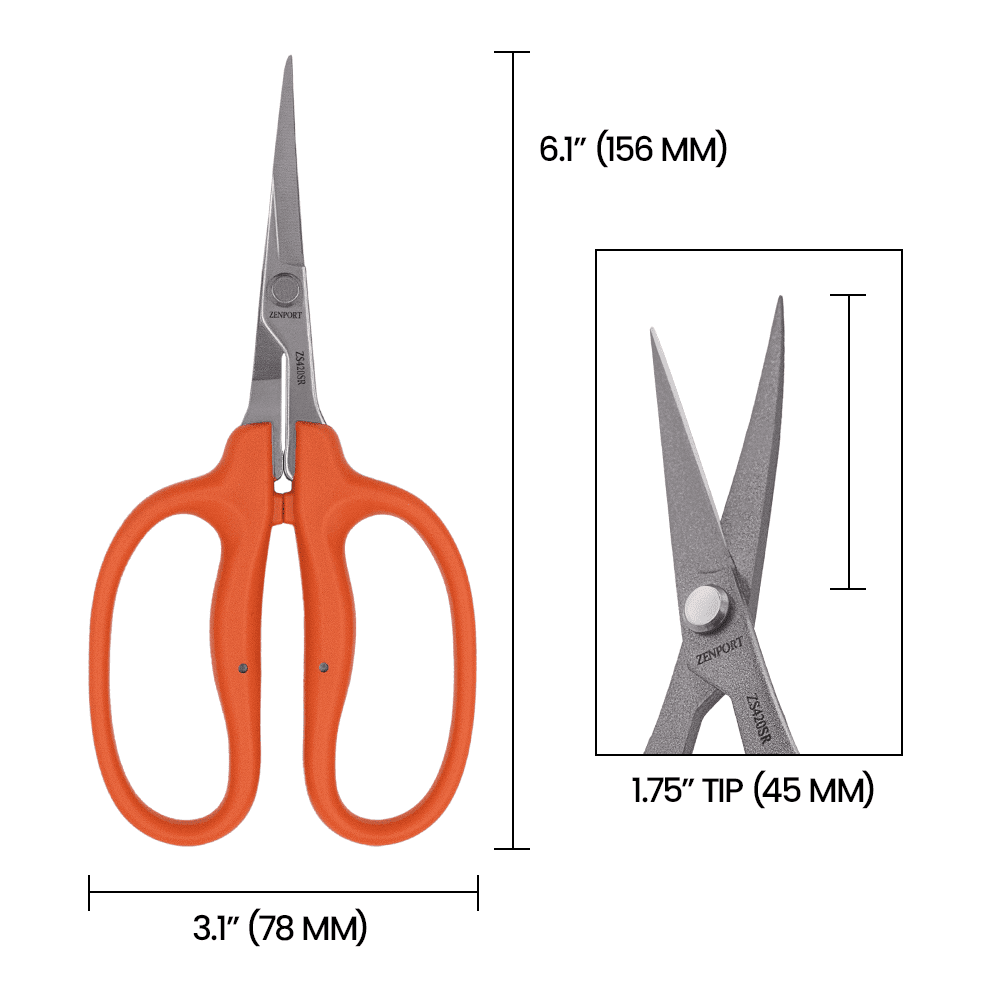 Zenport ZS420SR Fluorine Coated Curved Zen Masa Scissors, 1.4 Inch Stainless Steel Blades, Red