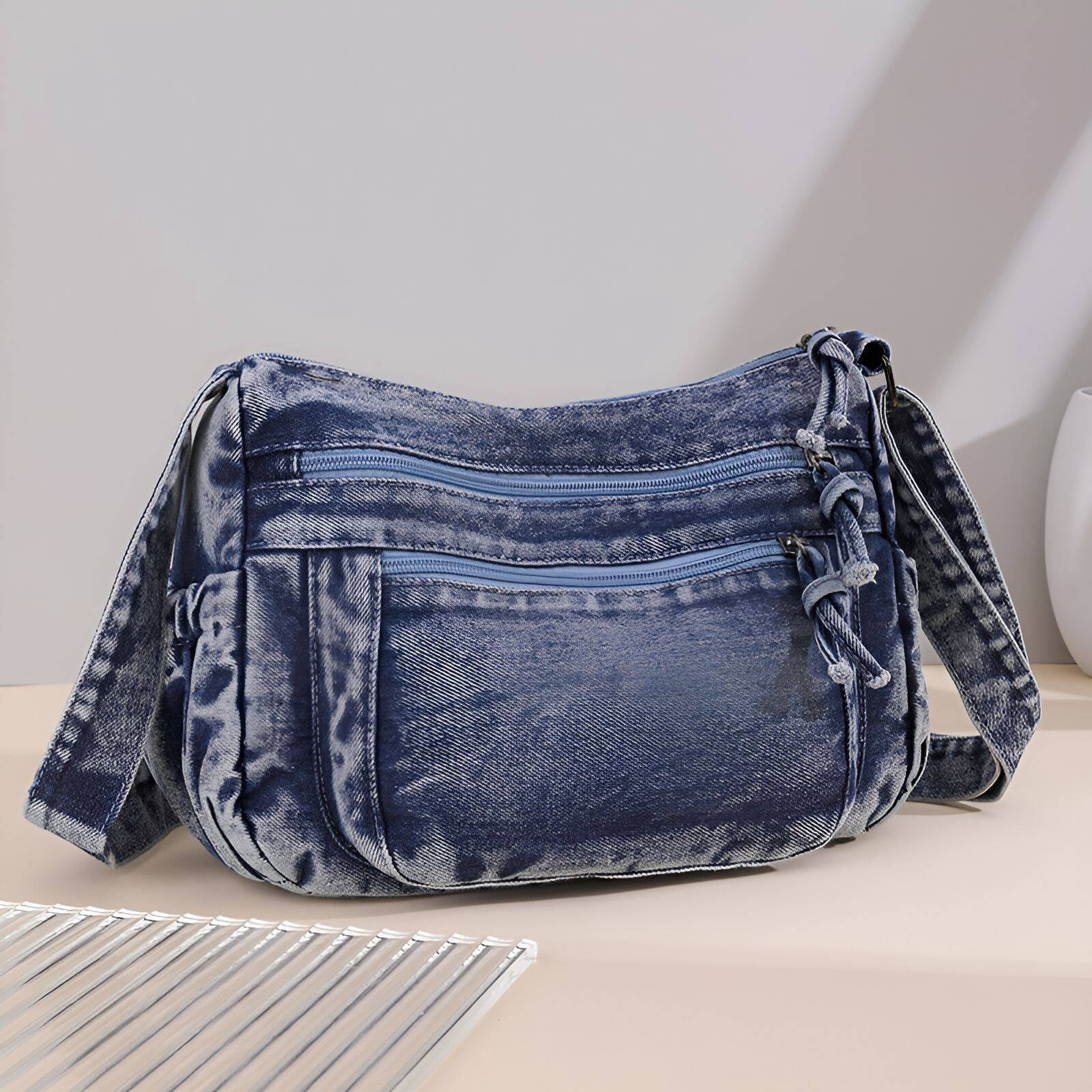 TELOLY Denim Purse,Vintage Fabric Denim Purses for Women,Unique Texture Denim Bag,Black