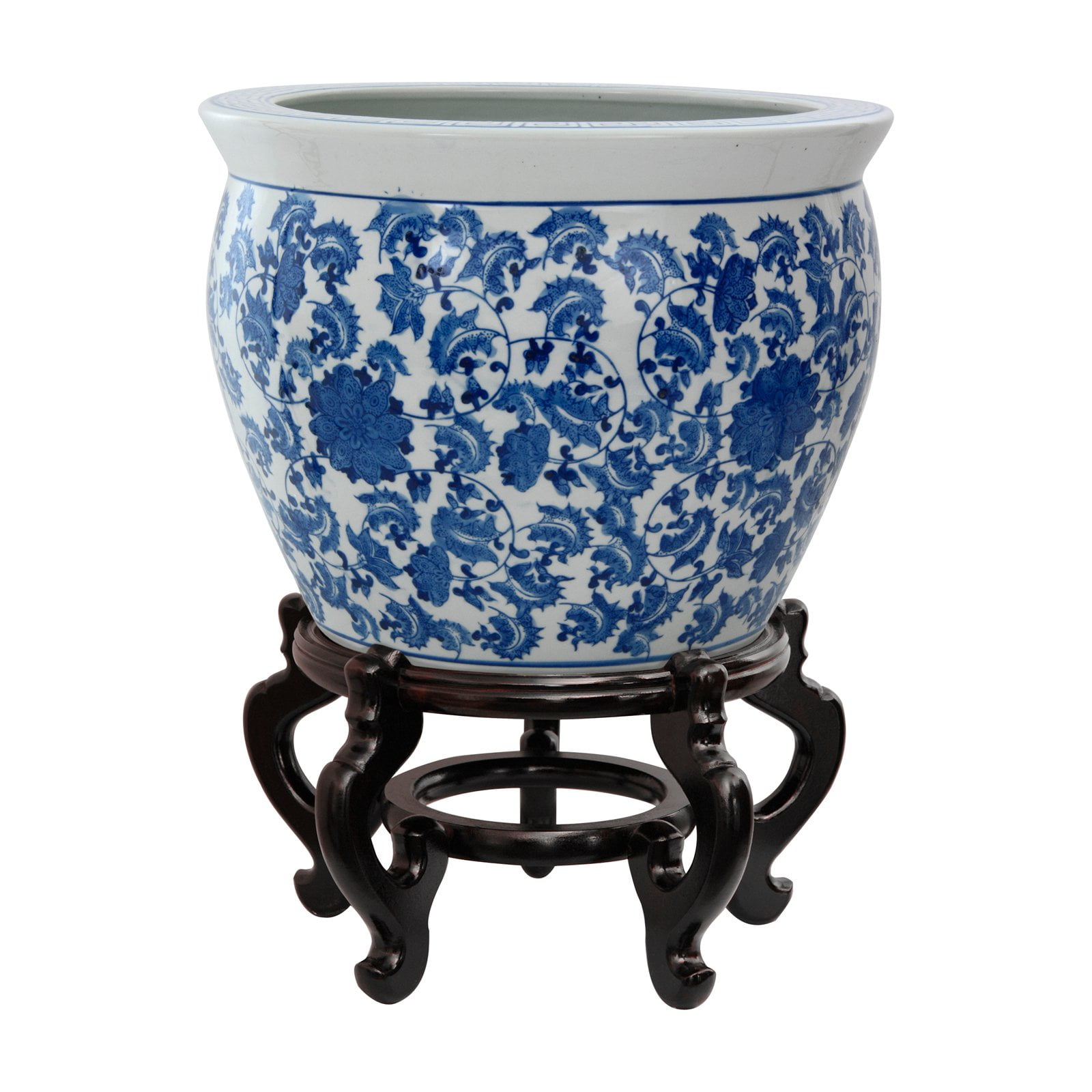 Oriental Furniture 14" Floral Blue & White Porcelain Fishbowl - Walmart.com