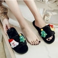 thumbnail image 2 of Anuirheih Clearance Slip on Sandals Women,Women's Christmas Plush Open Toe Flat Comfortable Soft Warm Home Casual Cotton Slippers Shoes(Black), 2 of 6