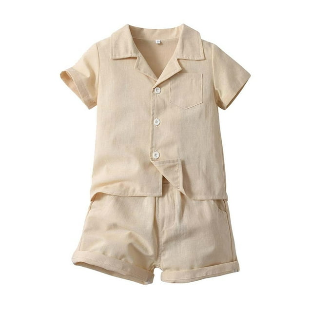 Boys Suit Lapel Casual Short Sleeve Shirt Elasticized Shorts Two-piece Set