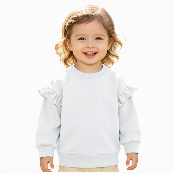 Xyant Toddler Baby Girls Shirts Cute Ruffle Fly Long Sleeve Crewneck Sweatshirts Pullover Tops for Fall Winter (White,12-18 Months)