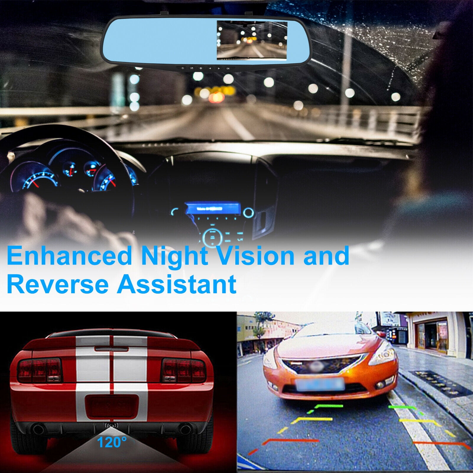 4.3” HD 1080P Vue double objectif Rétroviseur intérieur voiture DVR Dash  Cam caméra Recorder - Cdiscount Auto