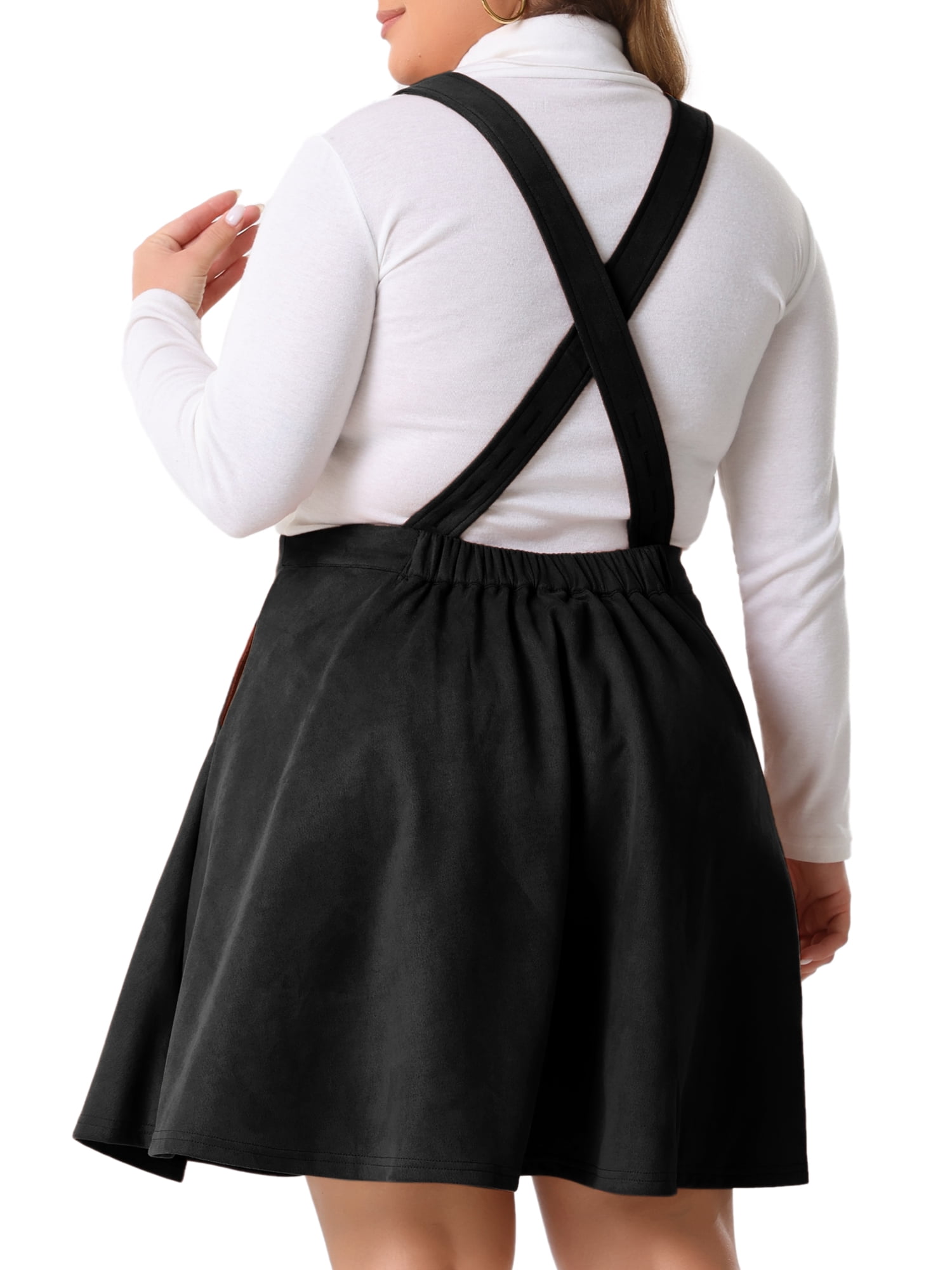 DARING DIVA Women's Plus Pinafore Dress Faux Suede Vintage A Line Jumper 3X Black