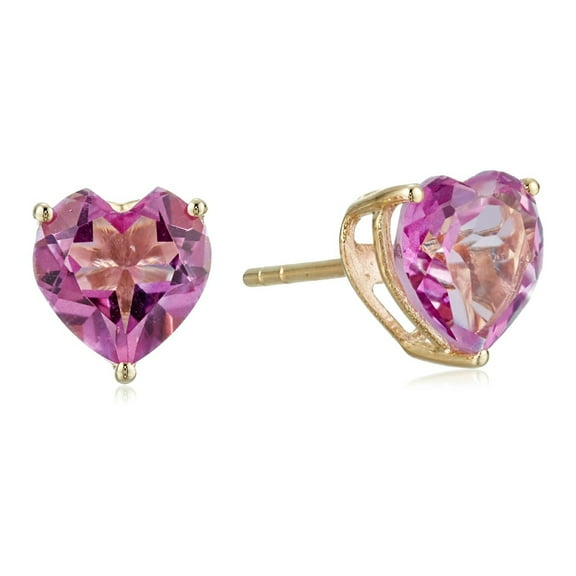 10k Yellow Gold Pink Topaz Heart Stud Earrings