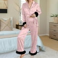 thumbnail image 2 of Silk Pajama Set for Women Valentine Pjs Long Sleeve Bow Print Feather Trim Button down Sleepwear Womens Pajama Set, 2 of 5