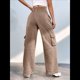 thumbnail image 5 of Pantalones Deportivos Cargo para Mujer, Holgados, de Forro , de Pierna , Elásticos, de Cintura Alta, Informales, para Senderismo, para Otoño. Caqui S, 5 of 7