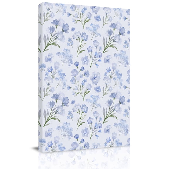 Canvas Wall Art, Blue Spring Floral Framed Canvas Prints for Hallway Living Room, Green Botanical Wildflower Blossoms Extra Large Gallery Wrapped Wall Decor for Home Office, Gifts, 20"x30"