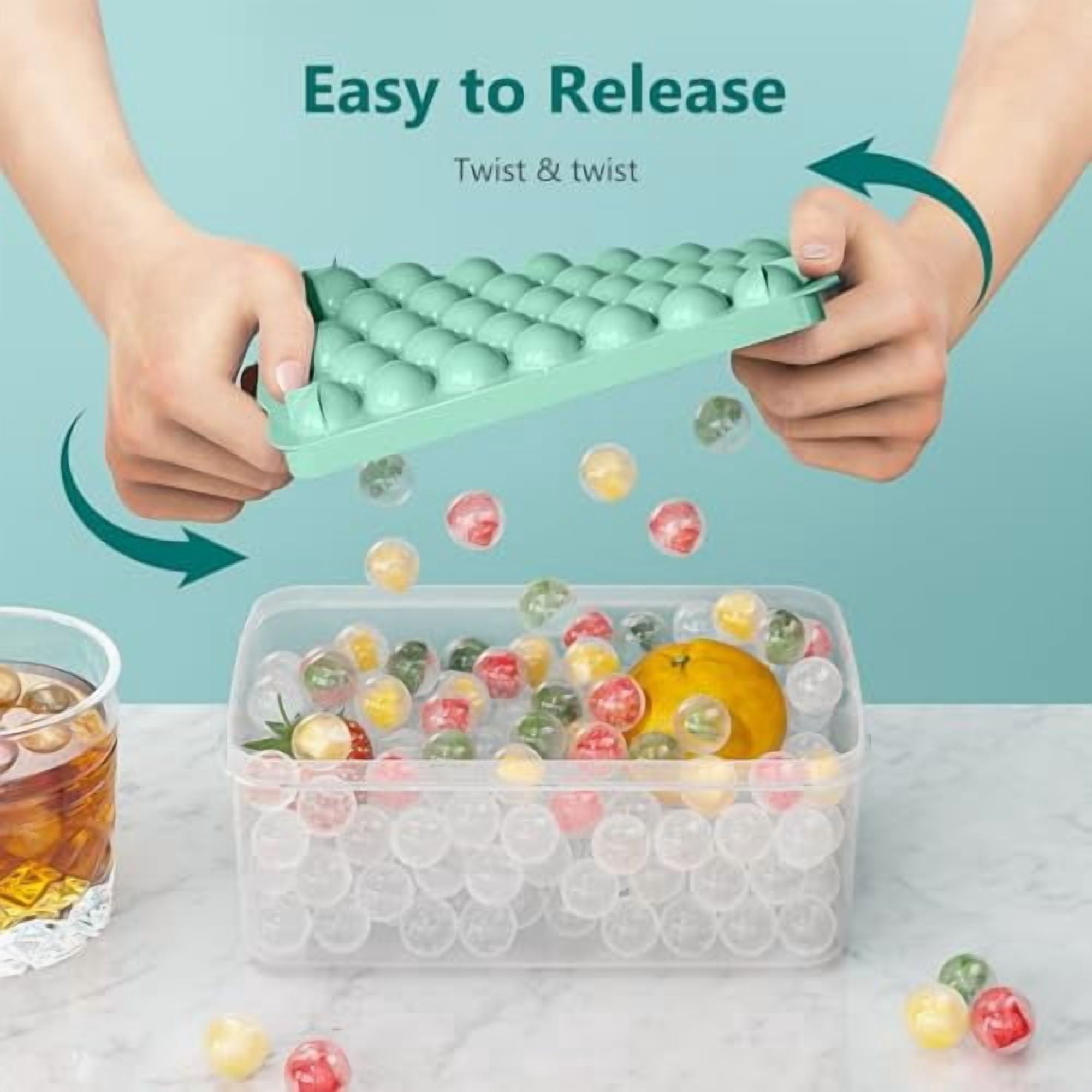 3 Pack Ice Trays for Freezer with Lid and Bin, 99 PCS Round Ice Cube Mold, Circle Ice Maker for Chilling Drinks, Small Ice Cube Tray (0.8 inch, Green)