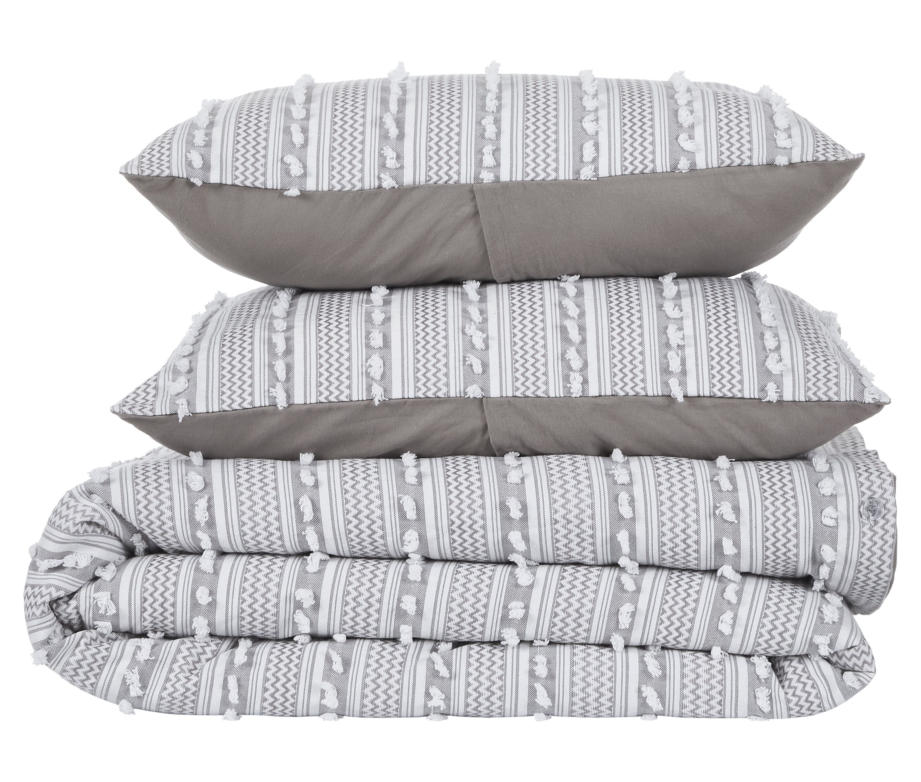 Better Trends Chenille Comforter Set King Size 3 Piece 100% Cotton Soft & Cozy All Season Bedding Angelique Collection - Gray