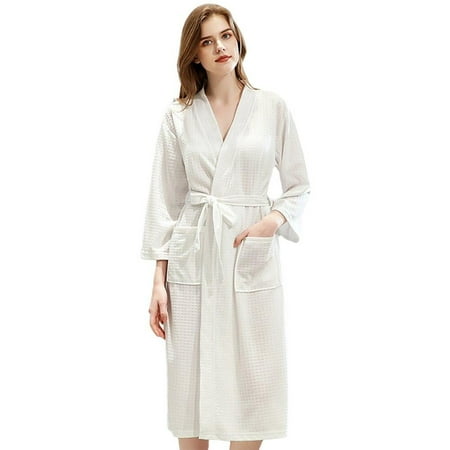 

BRAND PROMOTION!Cotton &Polyester Blend Bathrobe Knee Length Casual Sleepwear Linen Purity Waffle For Women Lightweight Soft Spa and Bath Bathrobe