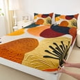 thumbnail image 5 of Manfei Abstract Mid-Century Queen Sheets, Minimalist Leaf Queen Sheet Sets, Orange Teal, Black Reversible 4 Pieces1 Flat Sheet + 1 Fitted Sheet + 2 Pillowcases, 5 of 6