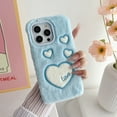 thumbnail image 2 of Dteck for iPhone 11 Fur Case for Girls, Luxury Cute Warm Handmade Furry Fuzzy Fluffy Soft LOVE Fur Plush Protective Case Cover for Women,Blue-Big Love, 2 of 5