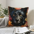 thumbnail image 6 of Fotbe Colorful Floral Black Dog Pattern Velvet Decorative Throw Pillow Covers with Elegant Piping, Soft Plush Cushion Cover for Sofa, Bed, Car, Office-16"x16", 6 of 8
