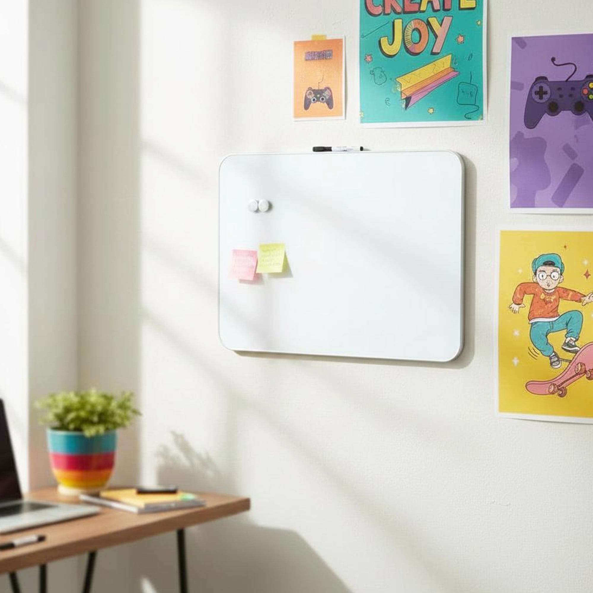 Pen+Gear Magnetic Dry Erase Board with Dry Erase Marker and 2 Magnets, White, 17" x 23"