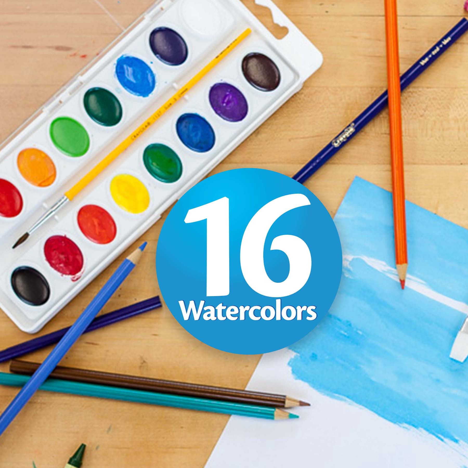 Crayola Washable Watercolors, 16 Semi-Moist Oval Pans & Brush, 6 Sets