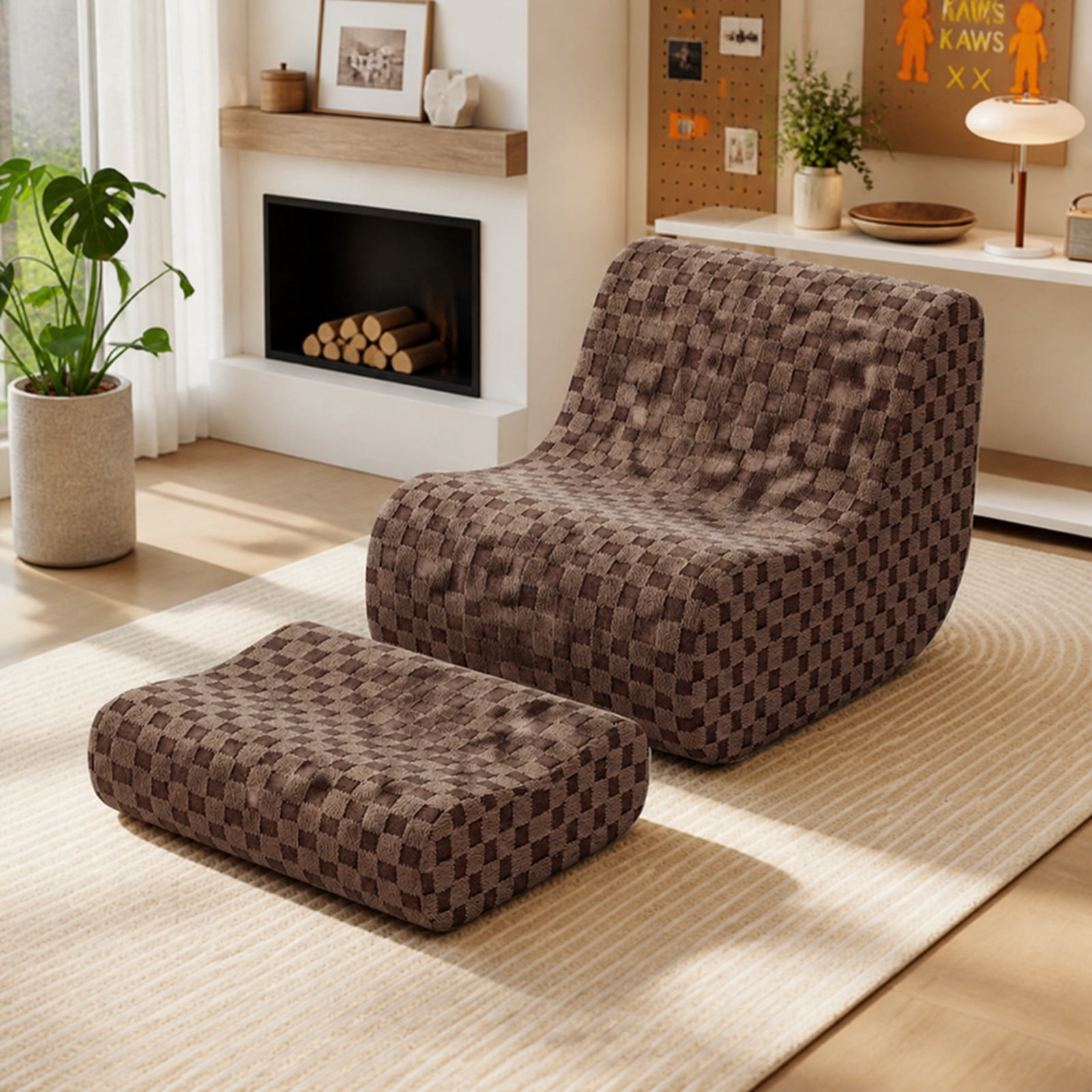 Furnibear Bean Bag Chair with Ottoman and High Elasticity Sponge for Living Room Bedroom Dorm Game Room Lounge Floor Seat, Brown
