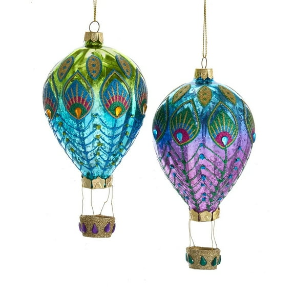 Kurt Adler 6-Inch Purple and Blue Hot Air Balloon Christmas Ornaments, 2 Piece Set