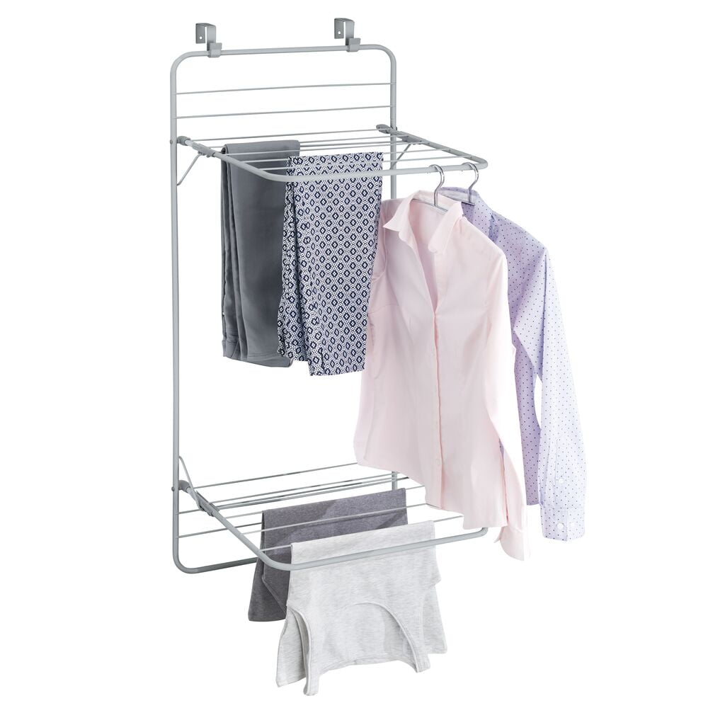 mDesign Steel Collapsible Over the Door, Hanging Laundry Dry Rack