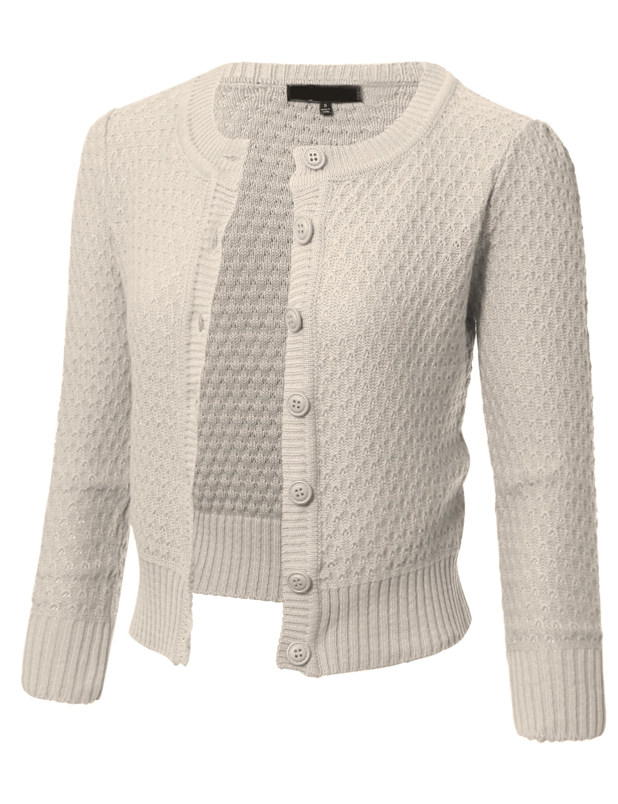 Allsense Women's Button Down 3/4 Sleeve Cropped Knit Crochet