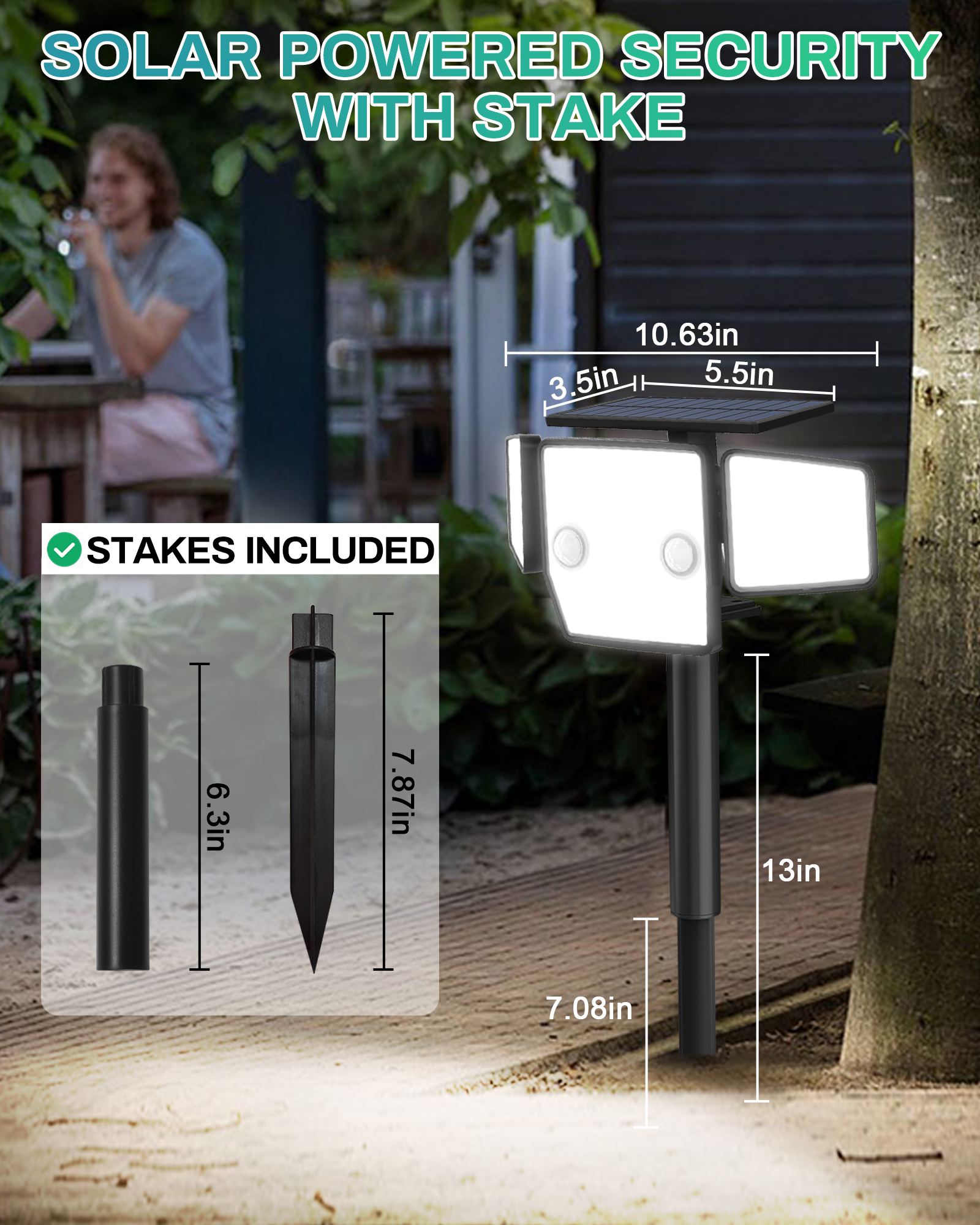 HAARAY 3-Head Solar Motion Sensor Flood Light, 2500 Lumens photo 8