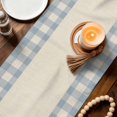 thumbnail image 3 of Retro Blue Table Runner 120 Inches, Farmhouse Buffalo Plaid Vintage Beige Bed Runner Dresser Scarves Tabletop for Indoor Outdoor Parties/Ceremony/Banquet, 13"x 120", 3 of 9