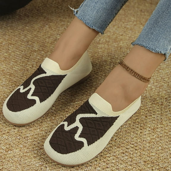 Quaouag Women's Flats Slip On Go Walk Shoes for Women Comfortable Walking Sneakers Knit Low Wedge Dressy Ballet Shoes Zapatos para Mujer