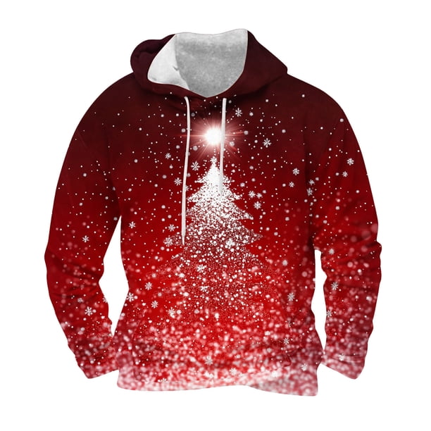 Sudadera con capucha para hombre, informal, con cordón, estampado navideño, deportiva, blusa de poliéster
