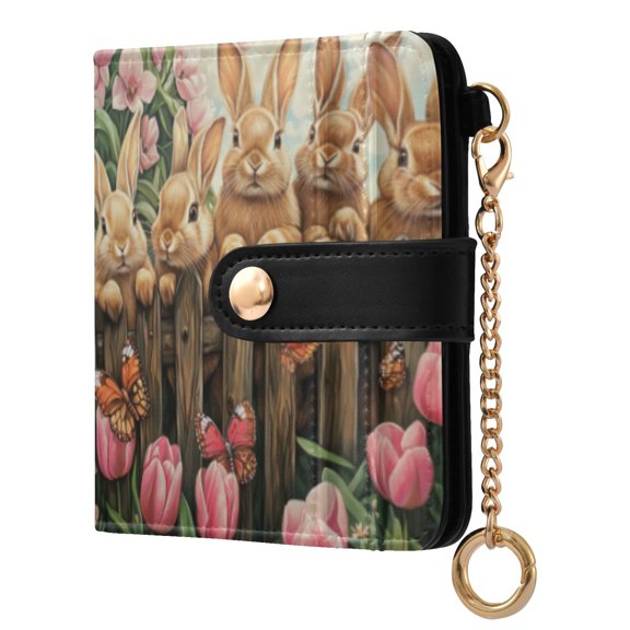 Qxltty Cute Brown Bunny Ladies Wallet Rfid Slim Thin Compact Credit Card Women Wallet Zipper Coin Pocket and ID Window for Female Gifts