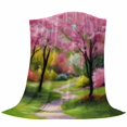 thumbnail image 6 of Nature Pink Green Blanket Soft Cozy Warm Throw Blanket for Couch, Plush Fuzzy Flannel Fleece Blankets for Sofa, Spring Country Oil Painting Flower Tree Bed Blankets Lightweight Gifts for Men, 50"x80", 6 of 9