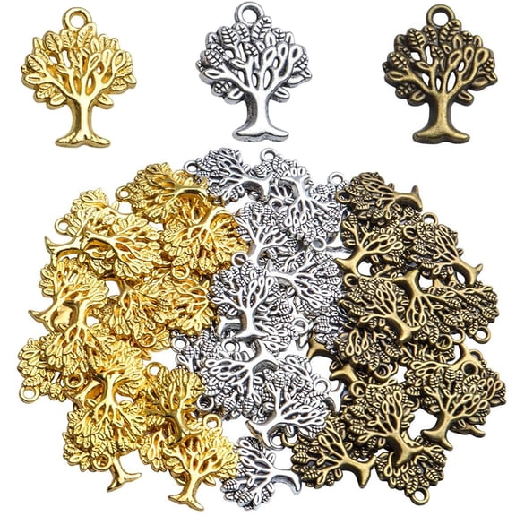 Tree of Life Chrmas,60pcs Wholesale Craft Supplies Tibetan Tree Pendants Charms Vintage Jewelry Making Accessories for DIY Bracelets Necklace,Antique Silver Bronze Golden