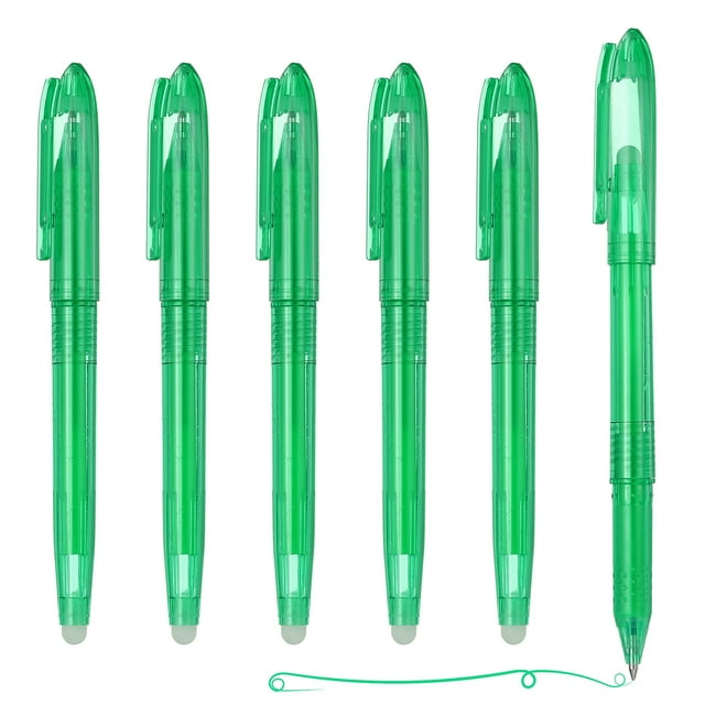 Uxcell 6Pcs Erasable Gel Pens, 0.5mm Fine Point Heat Erasable Marking Pen with Cap Smooth Writing Fabric Markers for Sewing Drawing Writing Planner, Green Ink