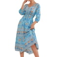 thumbnail image 2 of VISgogo Vestido bohemio casual para mujer, vestido midi con cuello en V y estampado floral de vacaciones VISgogo moda, 2 of 9